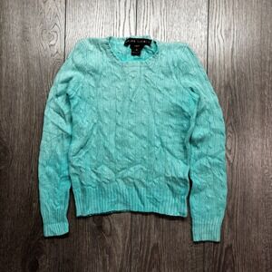 Ralph Lauren Black Label Green Blue 100% cashmere soft cable knit slim fit XS S